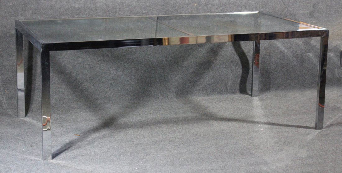 MILO BAUGHMAN Flat Bar Chrome & Glass Top DINING TABLE (1 of 4)