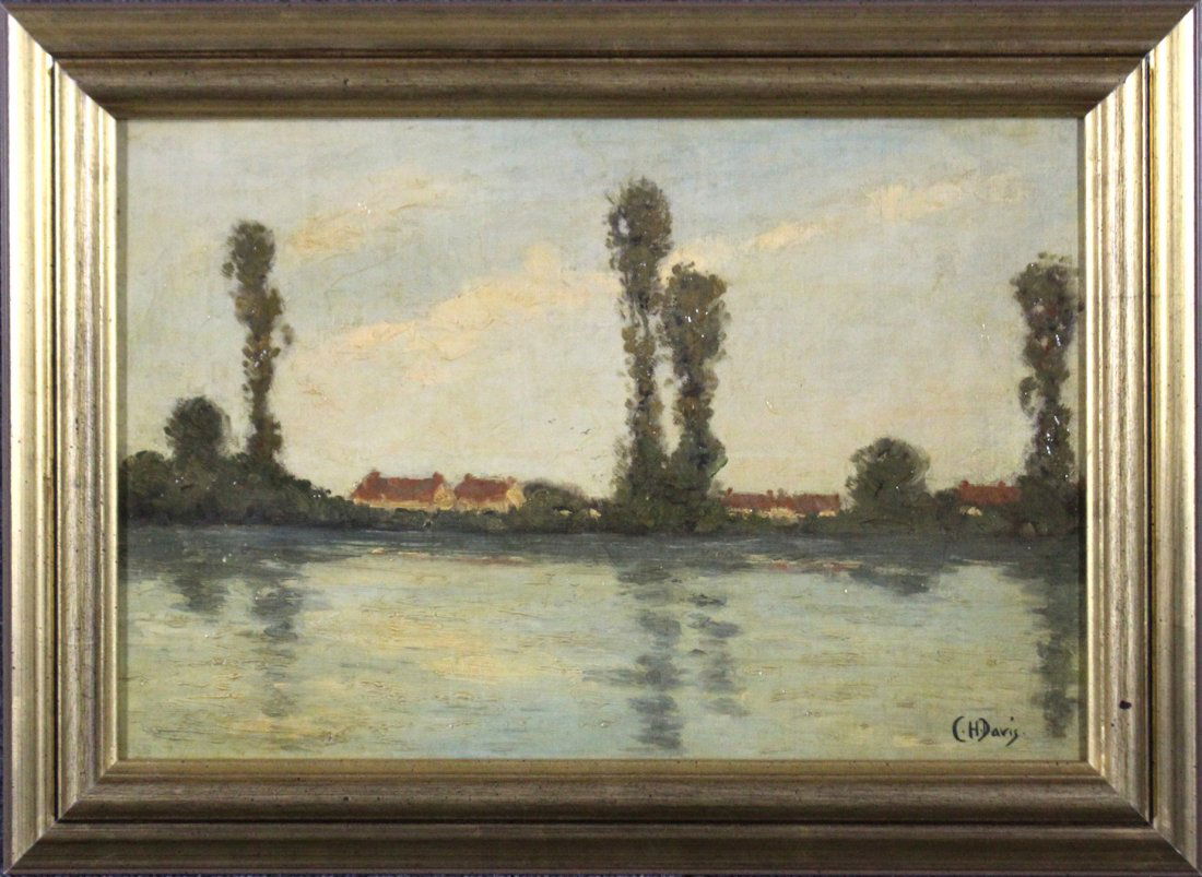 CHARLES HAROLD DAVIS 1856-1933, OIl/c LAKE LANDSCAPE (1 of 3)