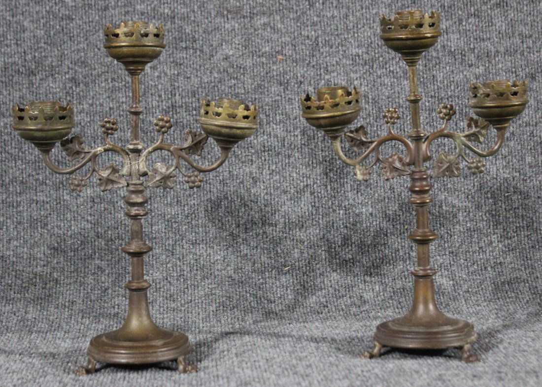 TIFFANY & CO. Pair Antique Bronze Candleabras 3-Light (1 of 5)