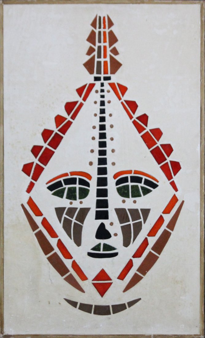 Mid-century modern mosaic tile in ceramic tribal mask (1 of 4)