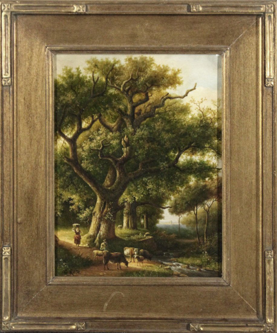 G ROSE Still life painting  with cattle at stream, Oil (1 of 4)