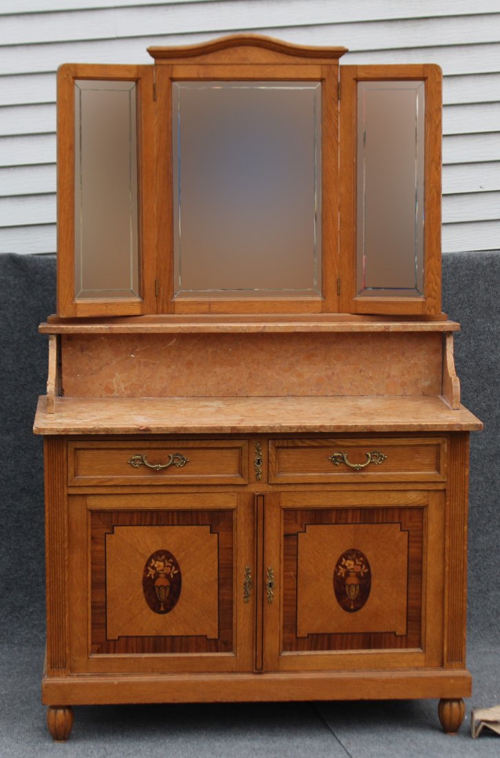 ANTIQUE FRENCH MARBLE TOP TRIPLE MIRROR DRESSING VANITY (1 of 7)