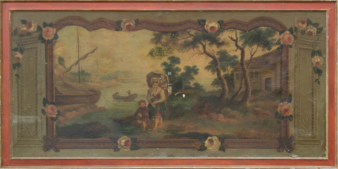 ANTIQUE ITALIAN OIL PAINTING WALL MURAL 73 in. Length (1 of 4)