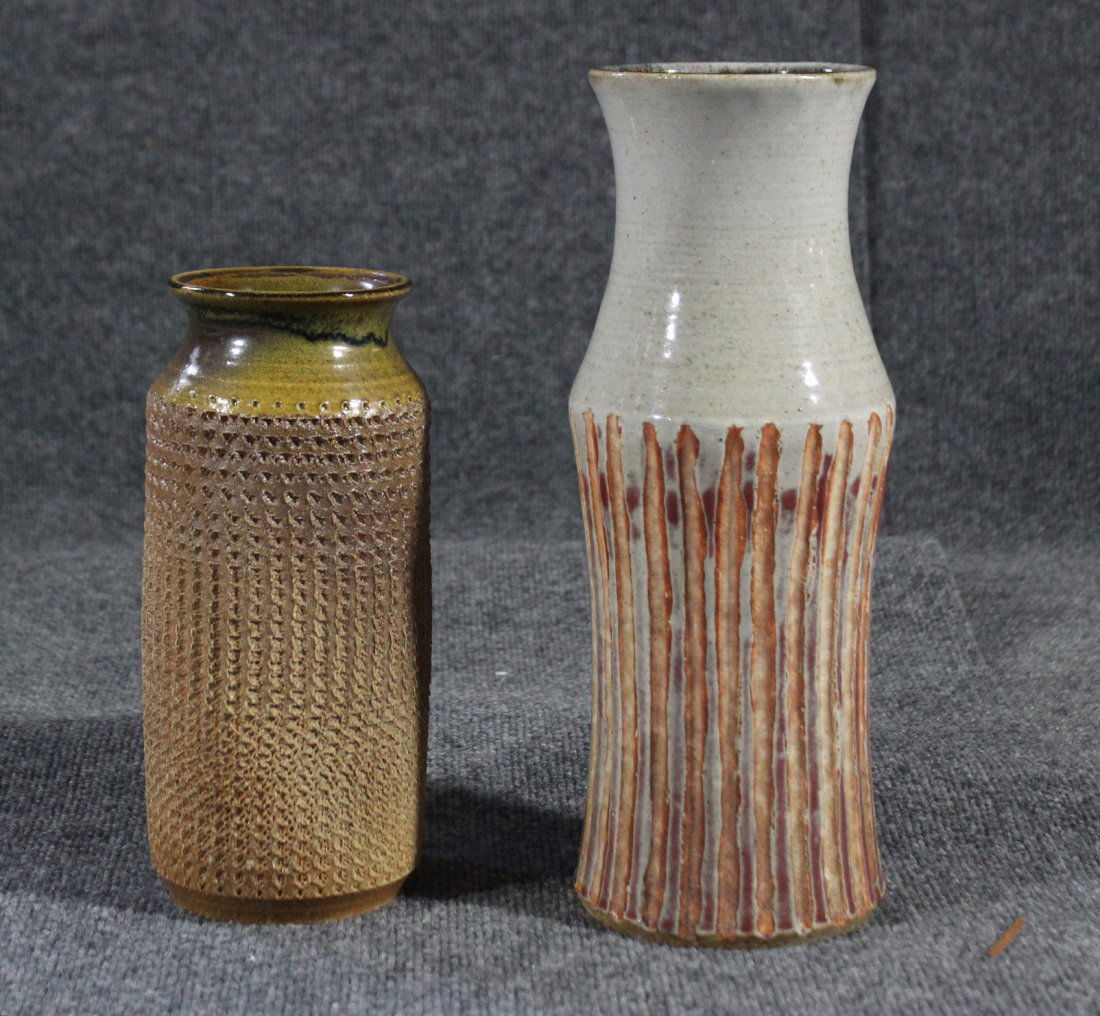 Two (2) Mid-century Modern ceramic vases stoneware (1 of 7)