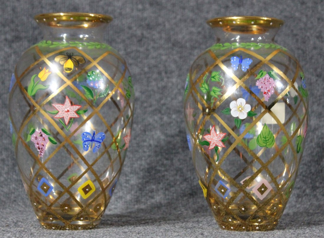 PKP Pair Hand Painted Glass Vases Bumblebees (1 of 4)