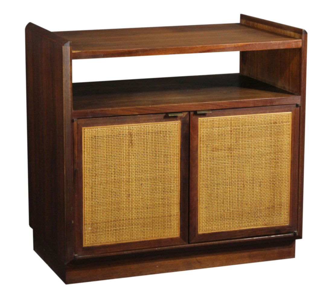 DANISH MODERN TEAK CABINET STAND WITH RATTAN DOORS (1 of 4)