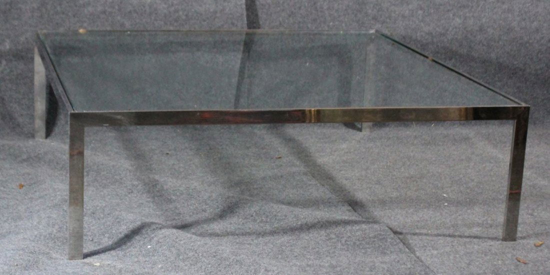 KNOLL Style CHROME BAR BASE INSET GLASS TOP COFFEE TABL (1 of 3)