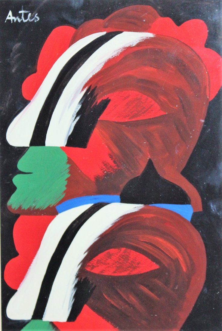 HORST ANTES gouache HEAVILY STYLIZED PORTRAIT OF A MALE (1 of 5)