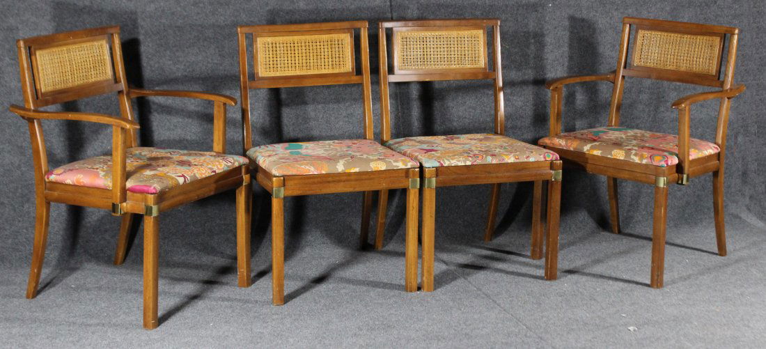 Set 4 MID CENTURY WALNUT DINING CHAIRS RATTAN BACKS (1 of 4)