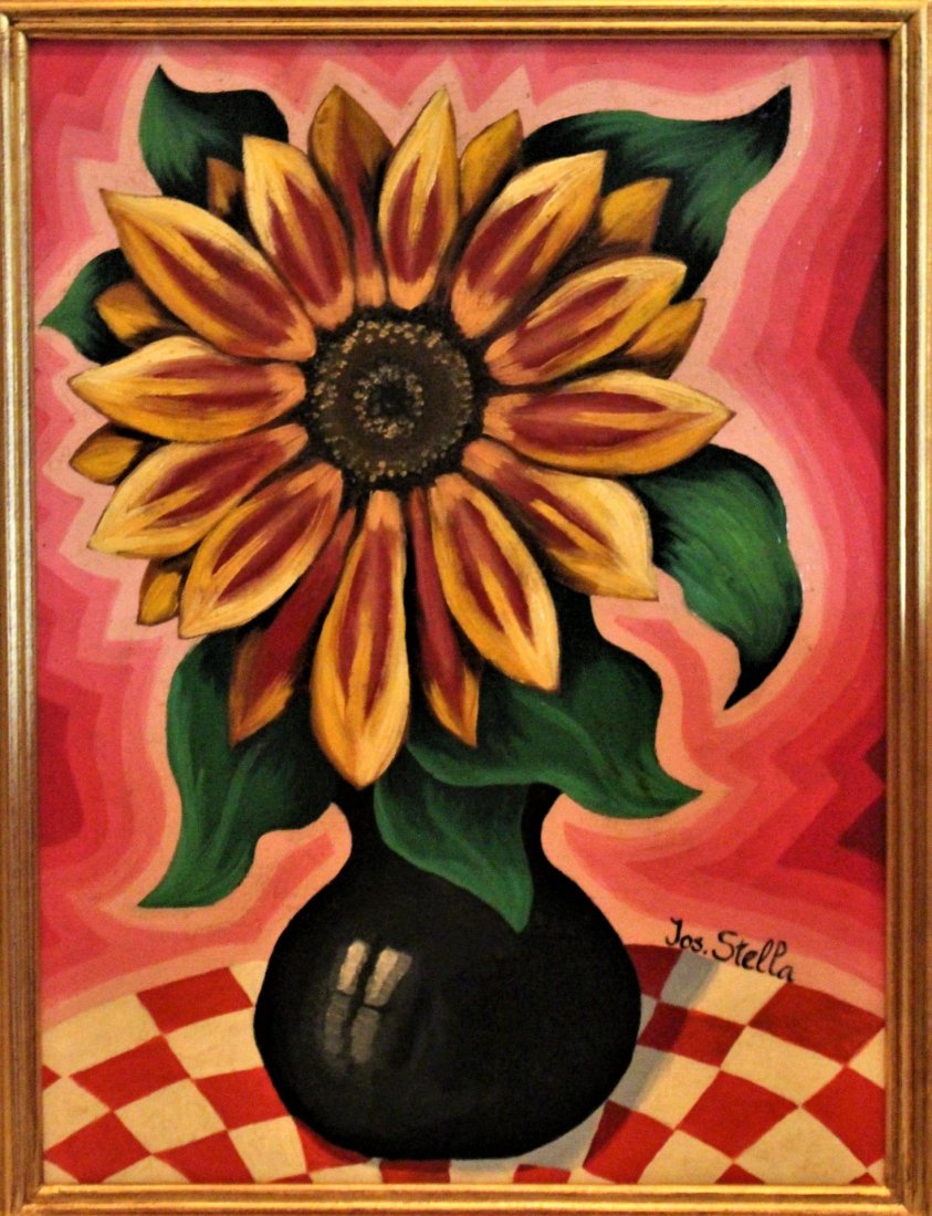 JOSEPH STELLA oil on board SUNFLOWER IN VASE (1 of 5)