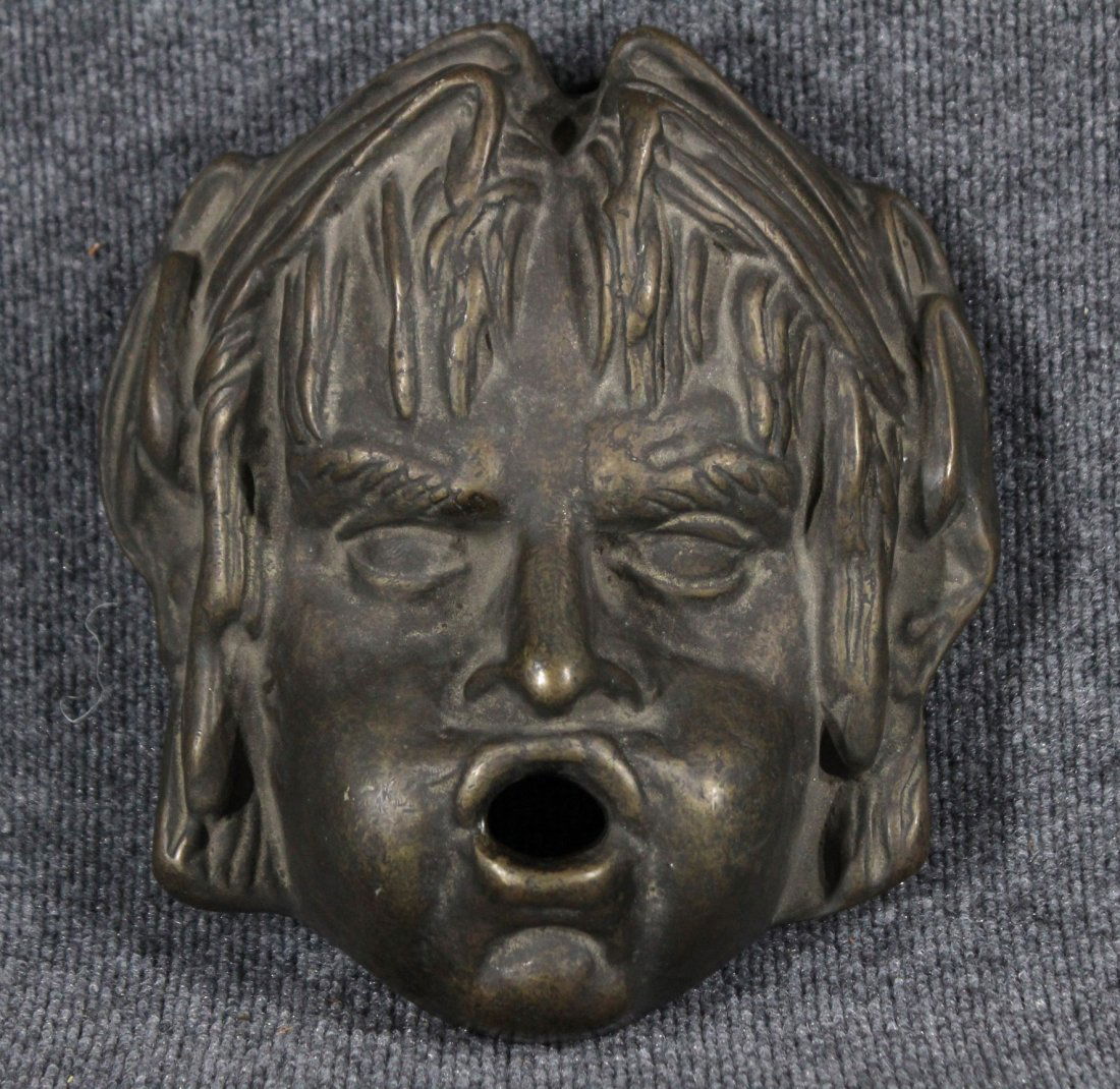 Antique BRONZE Cast Wall Plaque BOY'S FACE BLOWING WIND (1 of 4)