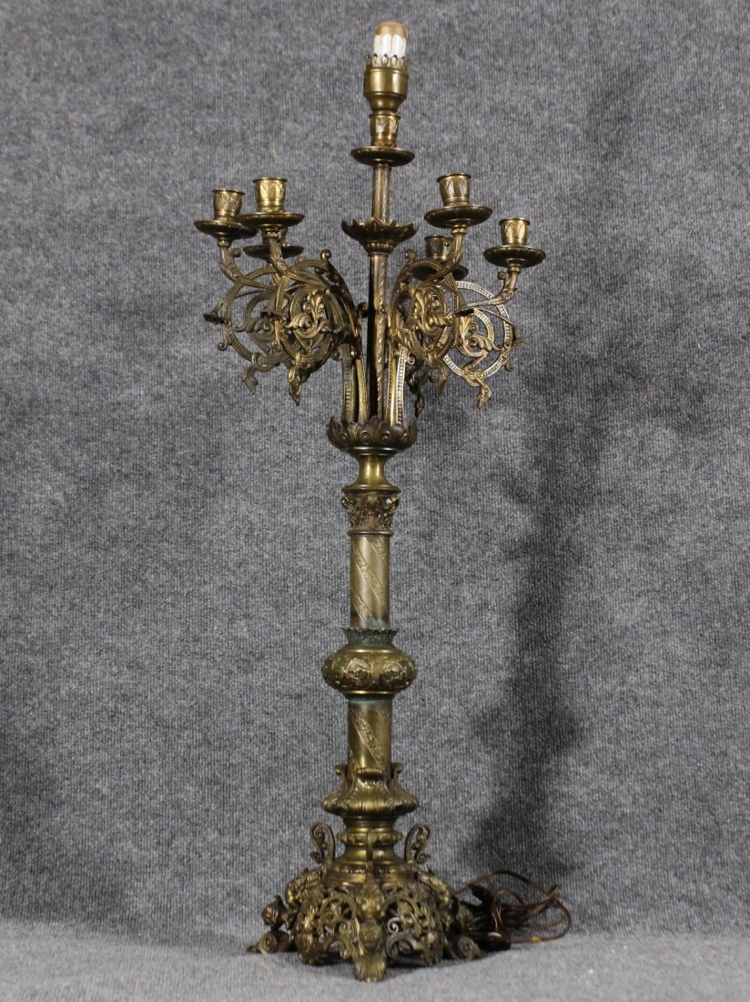 ORNATE VICTORIAN BRONZE 7 LIGHT CANDLEABRA LAMP (1 of 8)