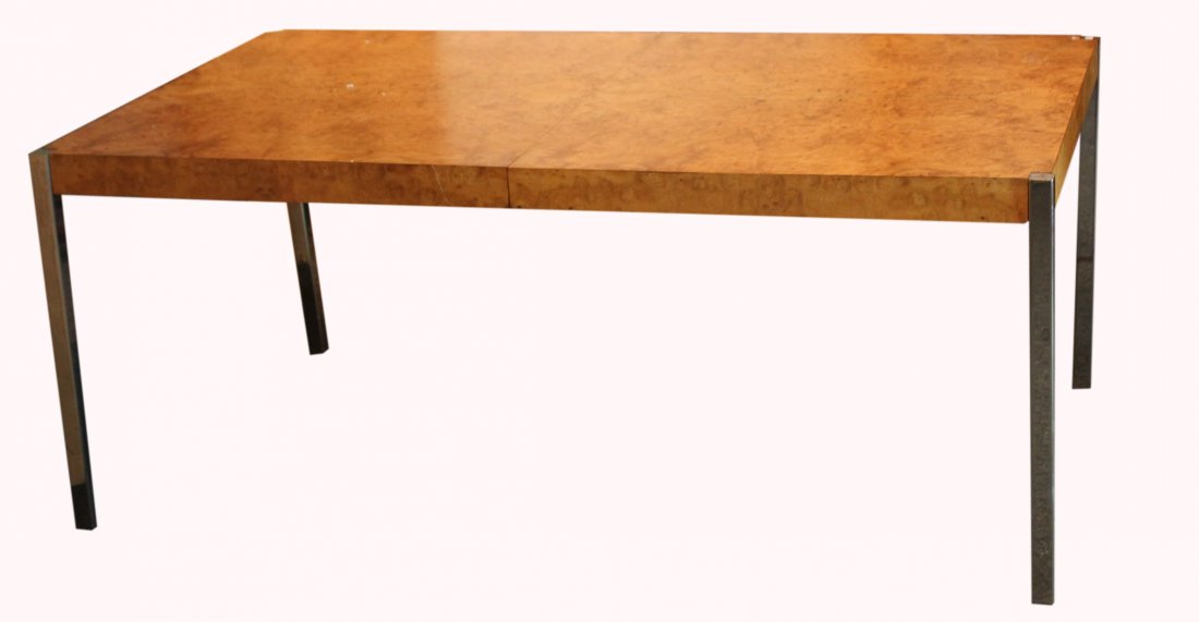 MILO BAUGHMAN BURL WALNUT TOP DINING TABLE CHROME LEGS (1 of 4)