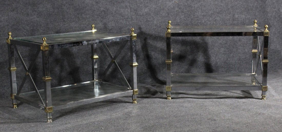 Pair MAISON JANSEN CHROME & BRASS END TABLES (1 of 3)
