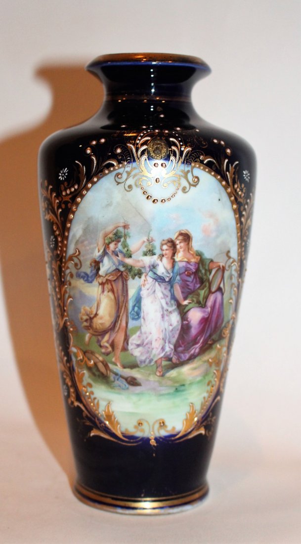ROYAL VIENNA Porcelain Cobalt Vase Three Maidens (1 of 6)