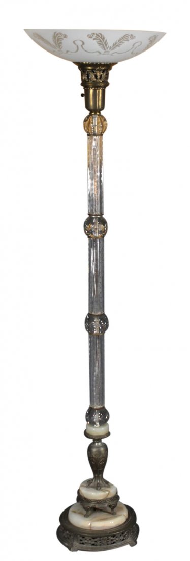 BEST 1920's CUT AND ETCHED CRYSTAL TORCHERE LAMP (1 of 6)