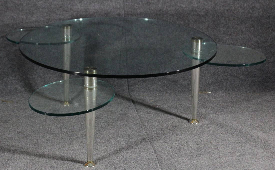 Unique Modern Glass Round Coffee Table 3 Spin Out Sides (1 of 4)