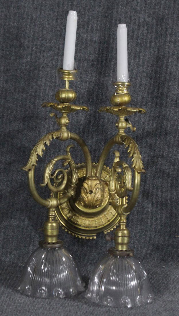 Large Brass Victorian Wall Sconce Both Electric, Candle (1 of 4)