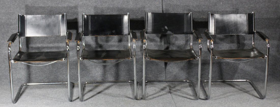 Set 4 MARCEL BREUER CHAIRS Black Leather Tubular Chrome (1 of 5)