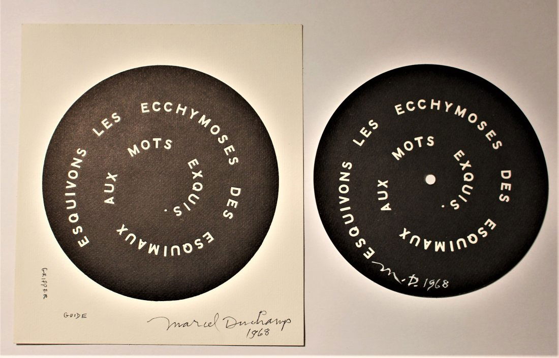 2 Signed MARCEL DUCHAMP 1968 SMS Shit Must Stop DECALS (1 of 5)