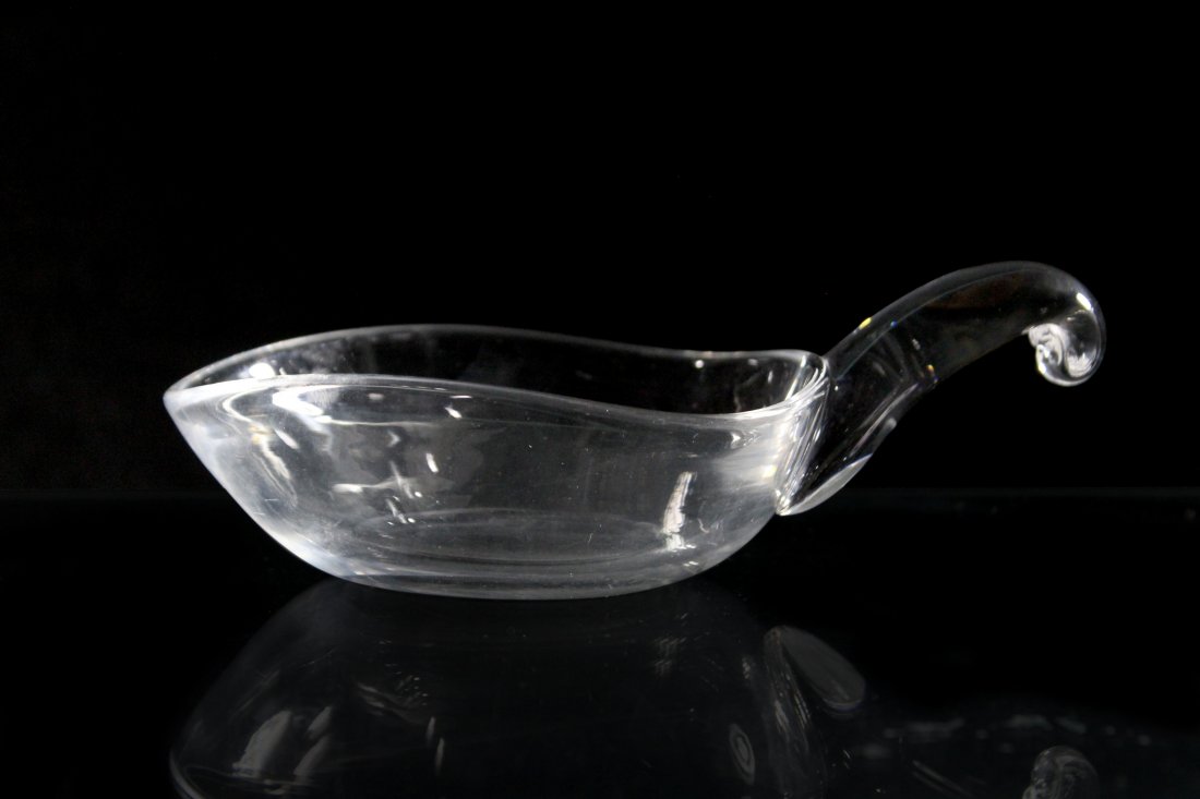 STEUBEN Signed Glass Nappy Bowl With Handle (1 of 4)
