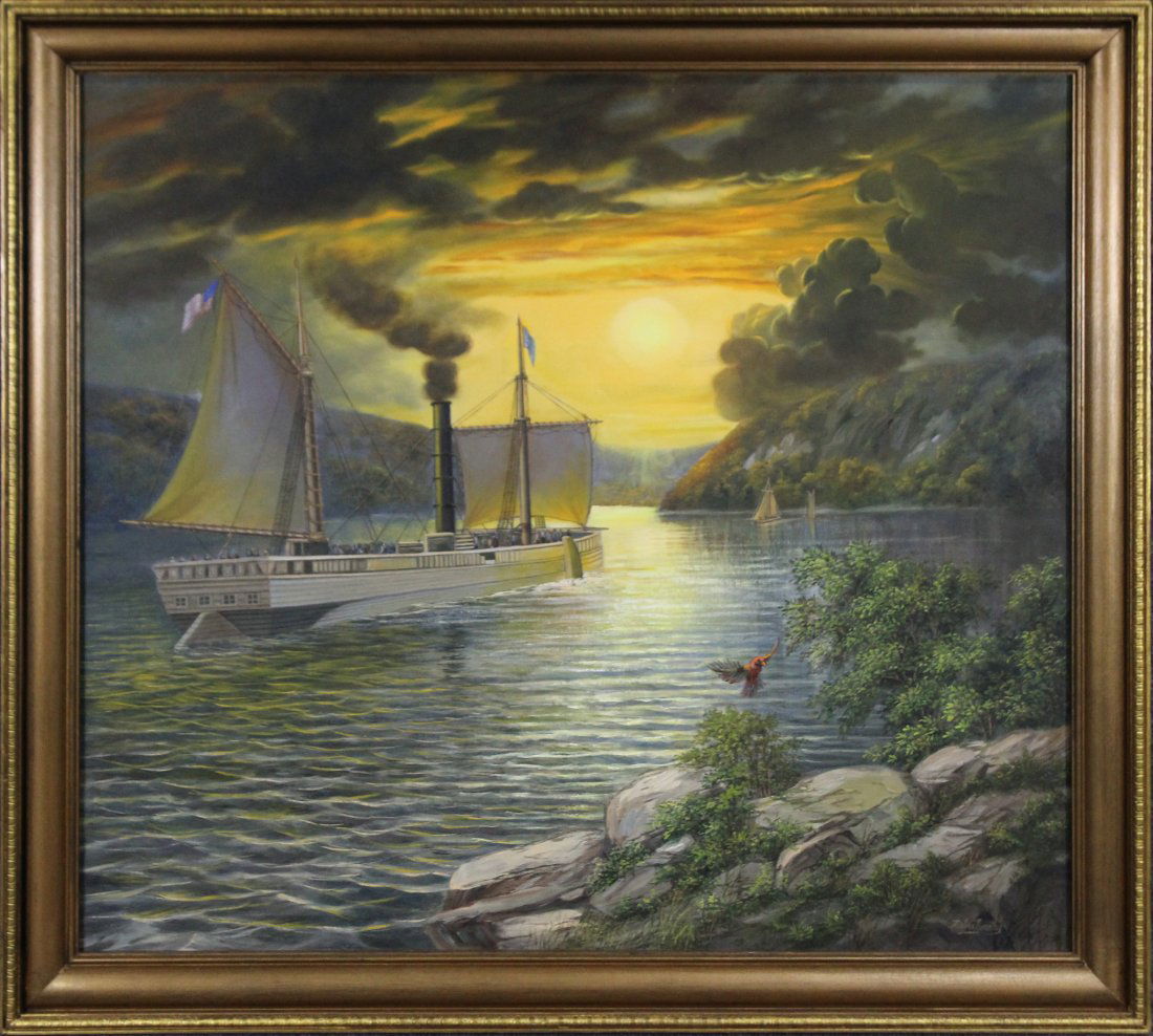 KRISTINA NEMETHY, Large OIL/C HUDSON RIVER BOAT (1 of 3)