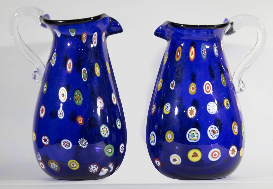 Pair MURANO Cobalt Glass Vases With Milifiore Spots (1 of 3)