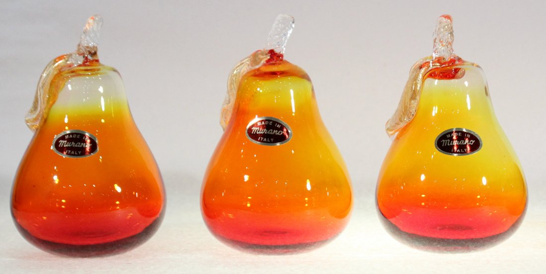 Three [3] MURANO ITALY GLASS PEARS yellow to orange (1 of 3)