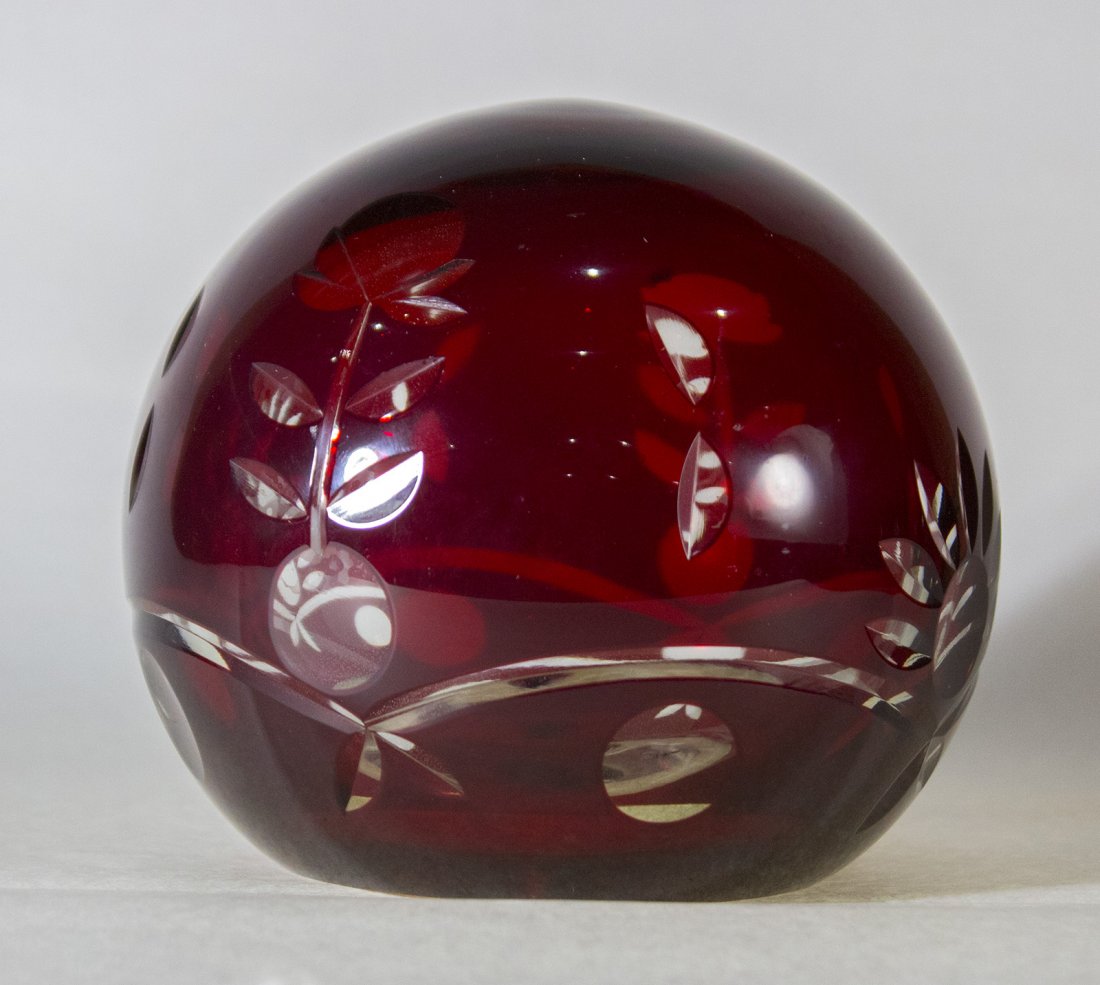 Bohemian Cut Glass Paperweight Ruby Red Cut To Clear (1 of 3)