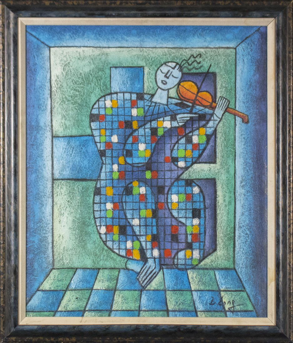 B. SONG, Mid Century Modern CUBISTIC VIOLIN PLAYER (1 of 3)