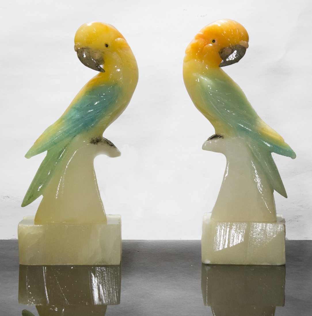 Pair Italian ALABASTER PARROTS Figures (1 of 4)
