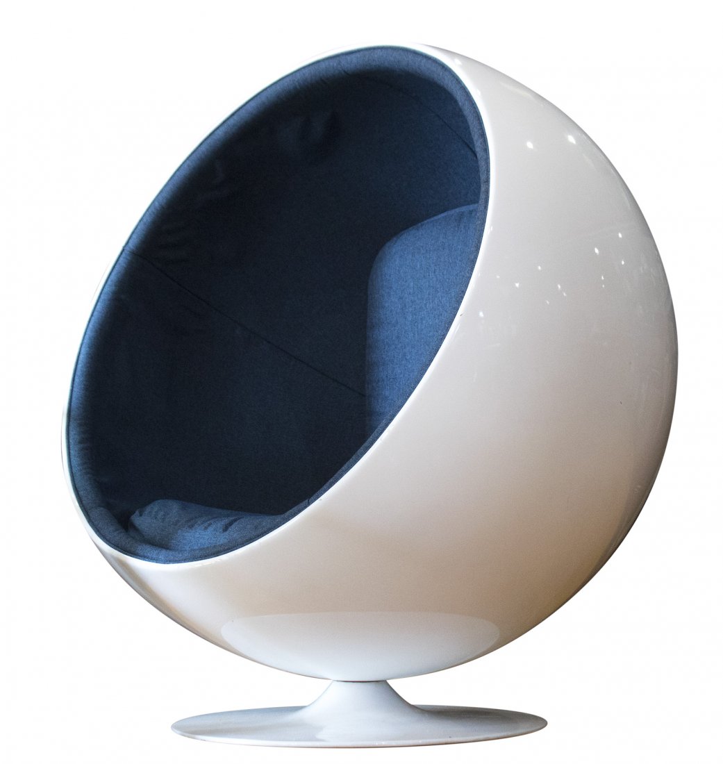 ICONIC EGG CHAIR SPHERE FIBERGLASS SHELL BLUE UPHOLSTER (1 of 4)