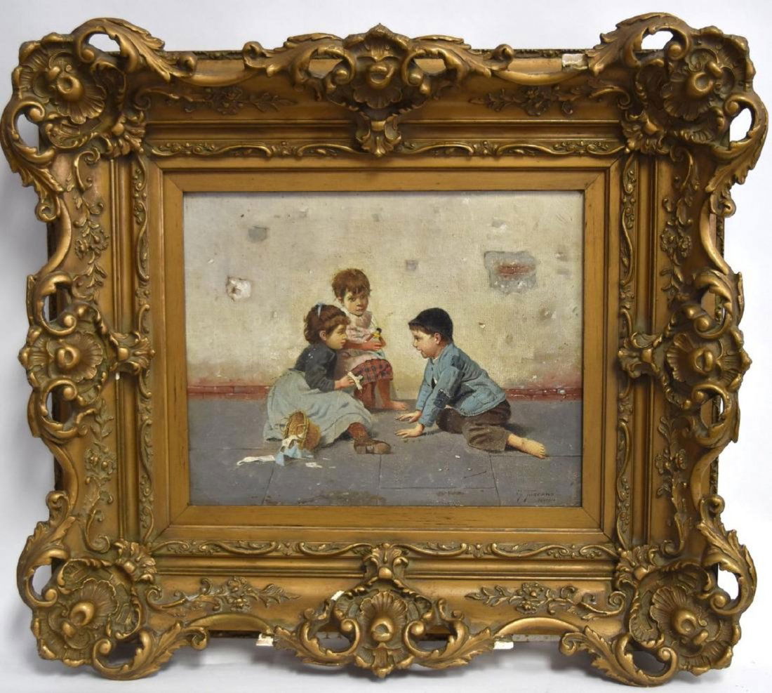 GIOVANNI TOSCANA b. 1843 Italy CHILDREN PLAYING Oil /c (1 of 4)