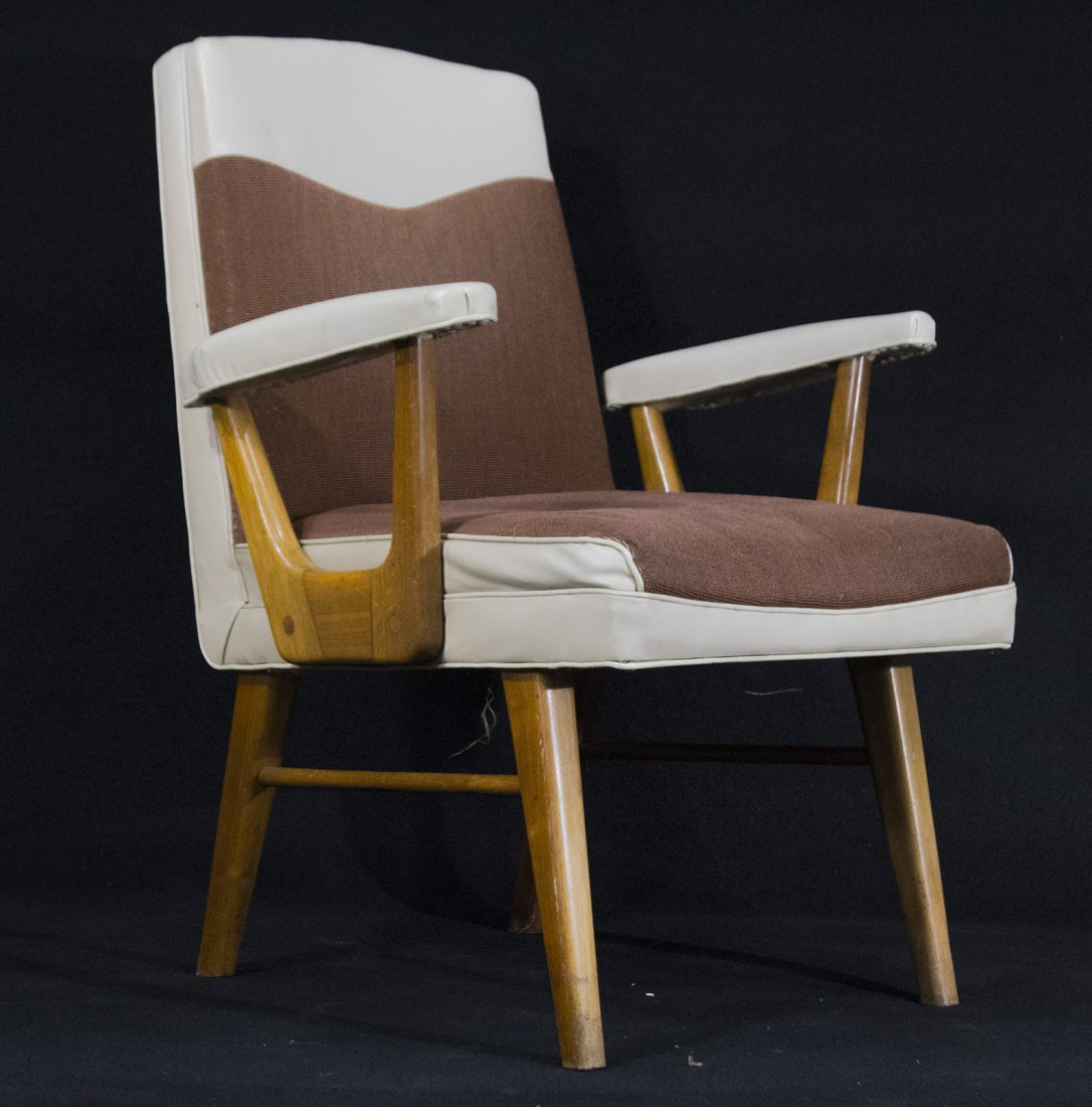 Mid-Century Modern Stylish Arm Chair Brown And White (1 of 4)