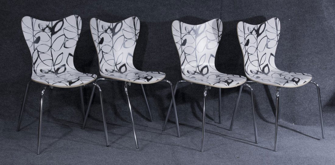 Set Four 4 Mid Century Mod Black White Bent Ply Chairs (1 of 4)