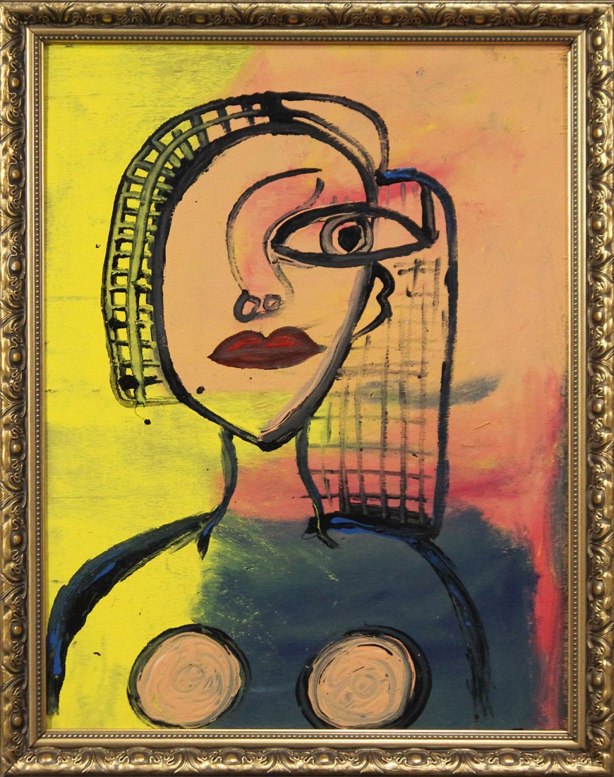 Mid Century Modern ABSTRACT PORTRAIT OF A WOMAN Oil/b (1 of 1)