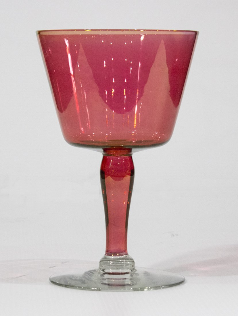 Large CRANBERRY GLASS CHALICE cranberry with clear base: Large CRANBERRY GLASS CHALICE cranberry with clear base. Very good condition.Size: 11 h , 7 width