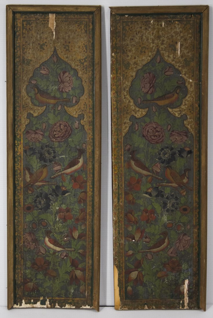 Pair ANTIQUE WOOD PANELS WITH HAND PAINTED BIRDS (1 of 9)