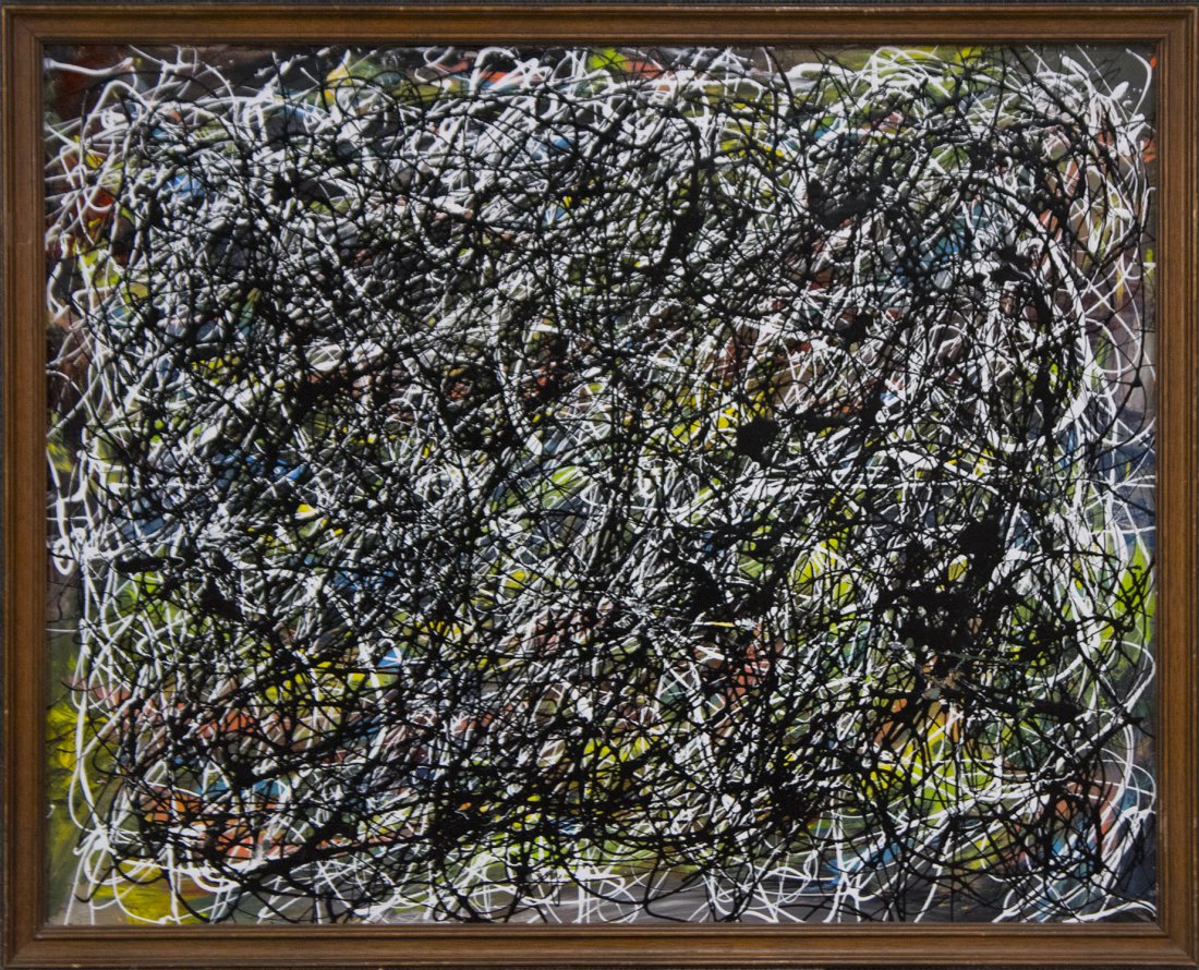 JACKSON POLLOCK STYLE Mid-Century Mod Drip Art Painting: JACKSON POLLOCK STYLE Mid-Century Mod Drip Art Painting.Unsigned, Very well done. Very good condition.Size: 24 x 30 , outside of frame edge: 26 x 32