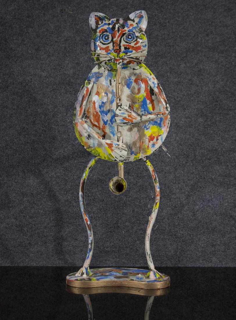 MID CENTURY MODERN TIN CAT IN PAINTED DRIP ART by MONTI (1 of 3)