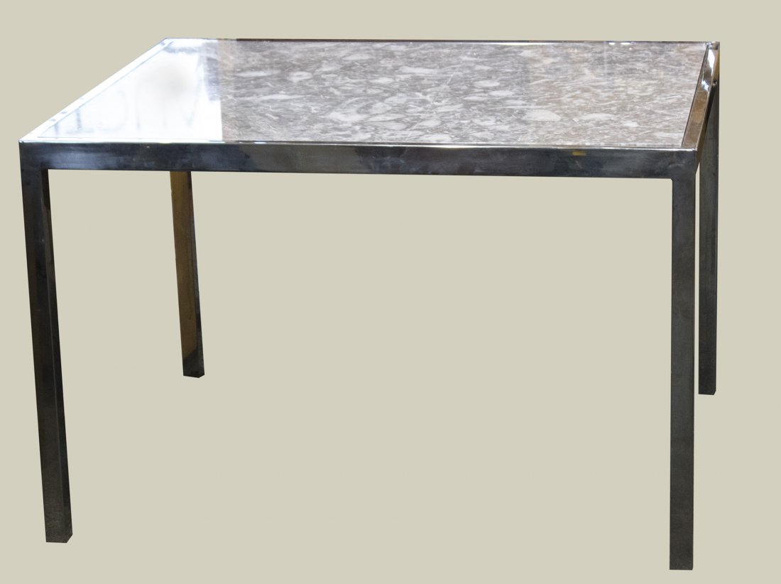 MILO BAUGHMAN CHROME AND MARBLE TOP DINETTE TABLE (1 of 3)