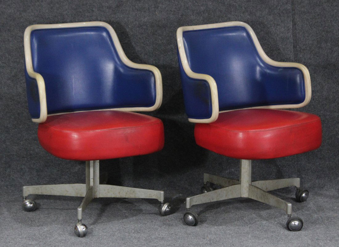 GASSER CHAIR CO. Two [2] RED WHITE BLUE SWIVEL CHAIRS (1 of 7)