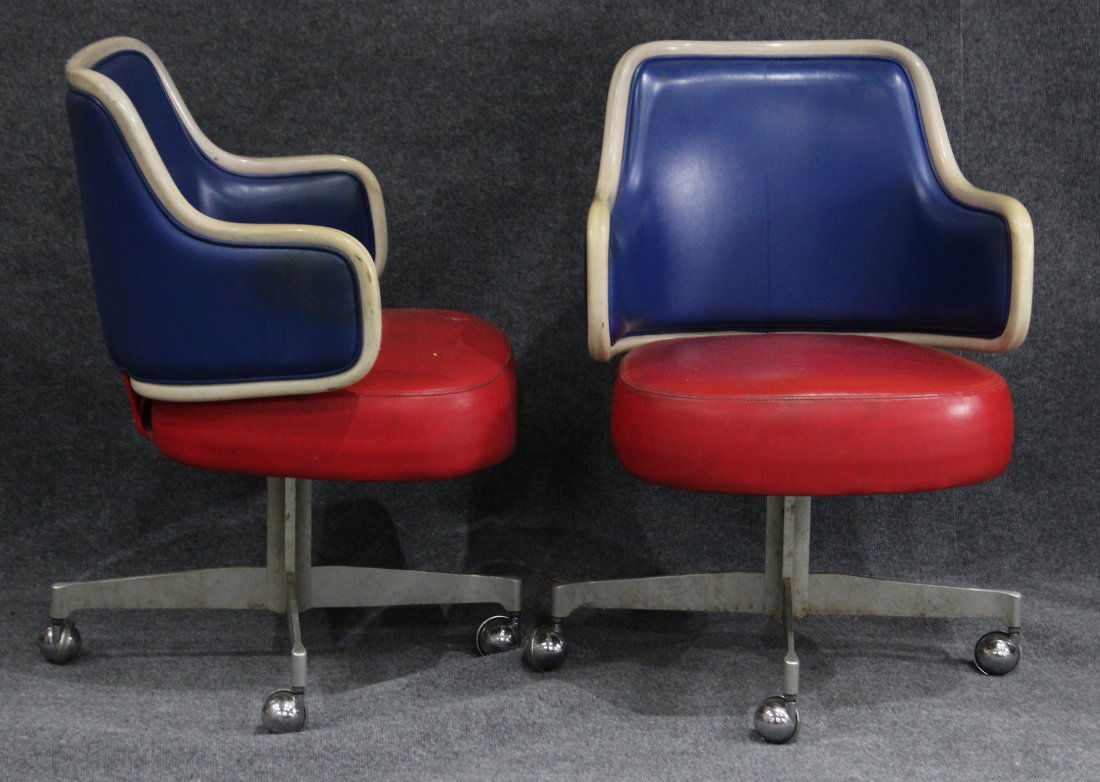 GASSER CHAIR CO. Two [2] RED WHITE BLUE SWIVEL CHAIRS (1 of 6)
