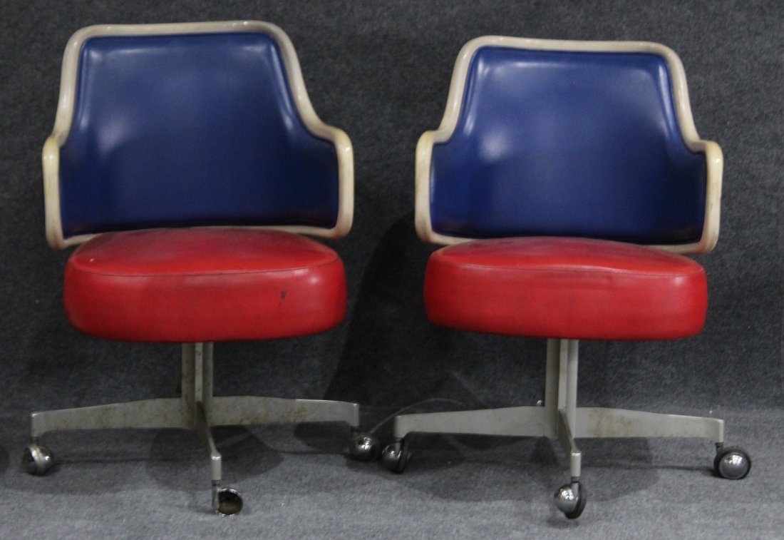 GASSER CHAIR CO. Two [2] RED WHITE BLUE SWIVEL CHAIRS (1 of 5)
