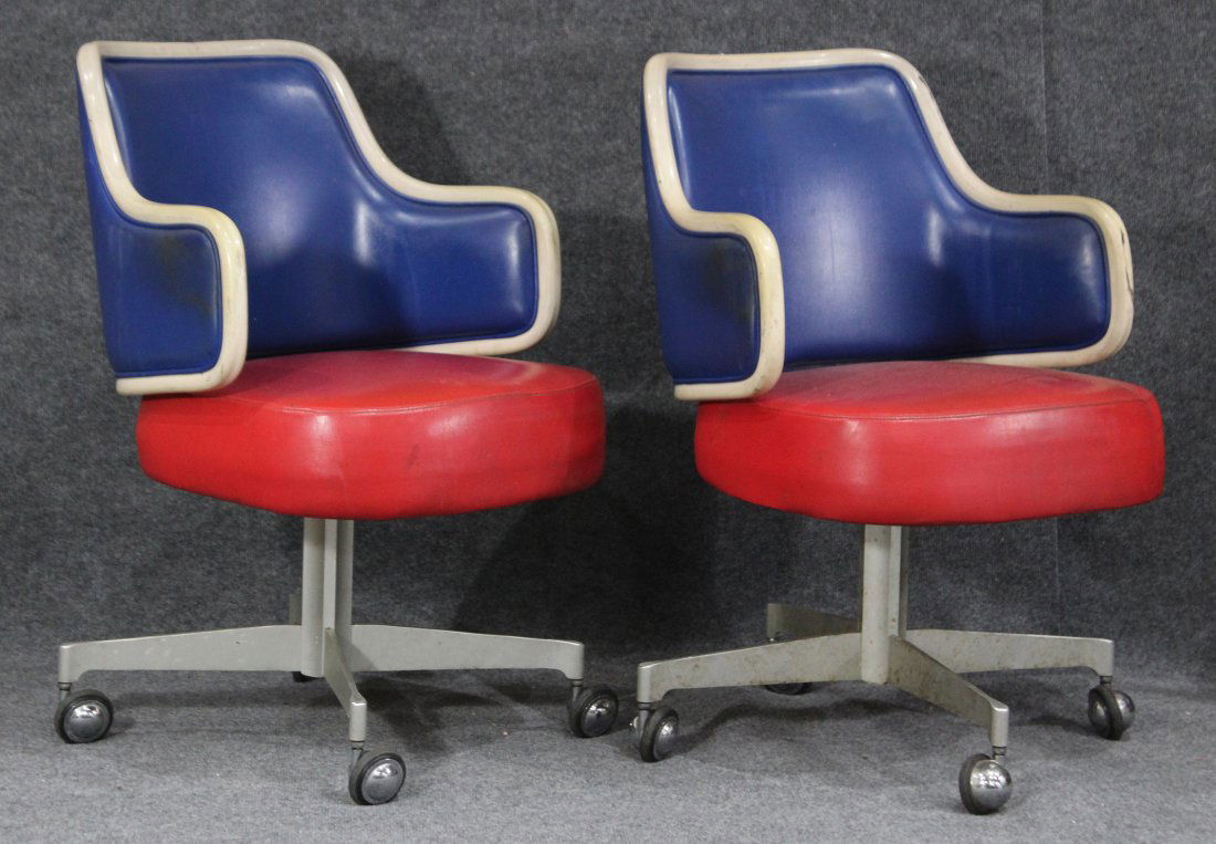 GASSER CHAIR CO. Two [2] RED WHITE BLUE SWIVEL CHAIRS (1 of 5)