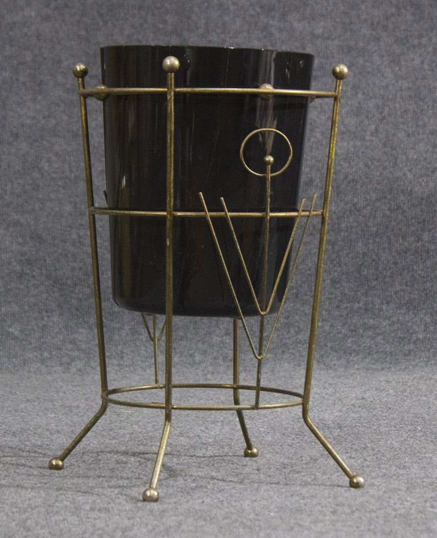 Mid-century modern brass and black lucite trash can (1 of 4)