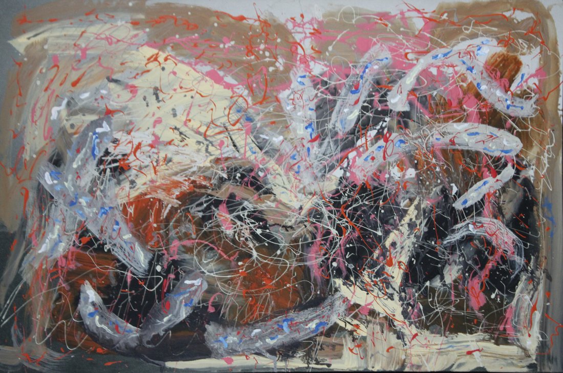 Large Mid Century Modern Oil/c ABSTRACT PAINTING (1 of 4)