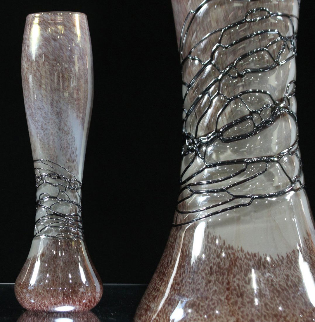 Superb STUDIO ART GLASS TALL VASE SPUN THREAD DECORATED (1 of 6)