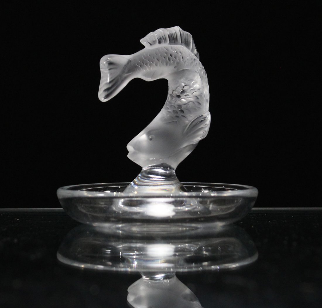 LALIQUE FRANCE Signed DOLPHIN FIGURE CRYSTAL DISH (1 of 4)