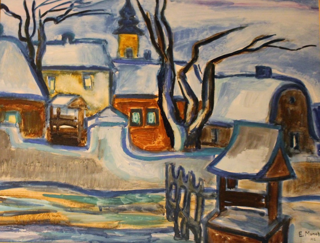 E. MUNCH 1912 Gouache, European Village In Winter (1 of 4)